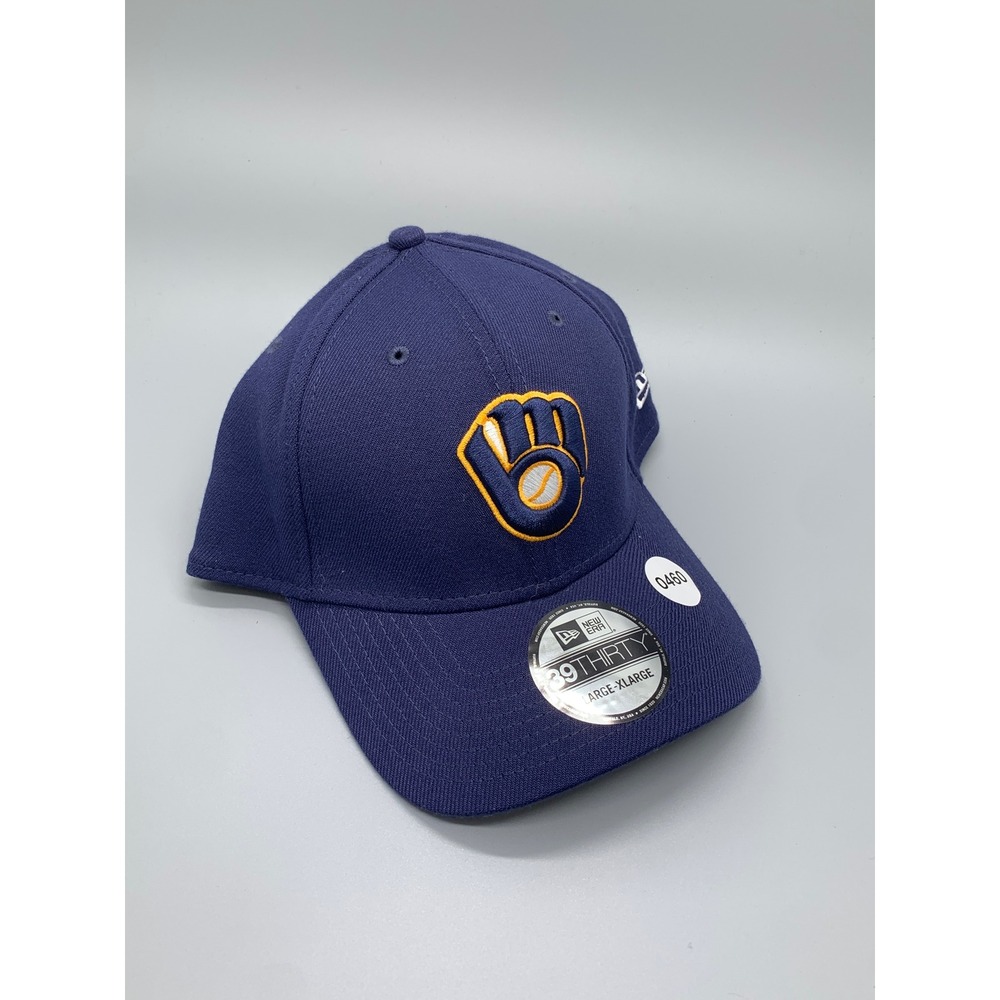 New Era‎ 39THIRTY Milwaukee Brewers Navy Blue Stretch Fit MLB Hat Men's Sz L/XL